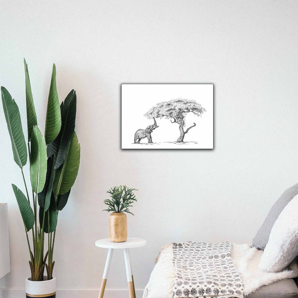 African Elephant and a Acacia Tree SignedPrint