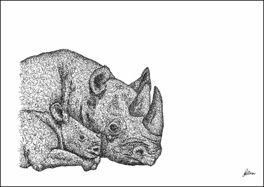 Mother and Baby Rhino Signed Print