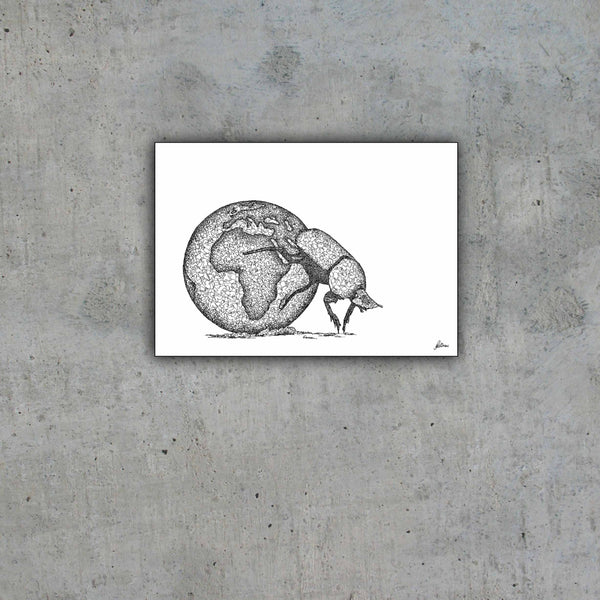Dung beetle "What really pushes earth around" Signed Print