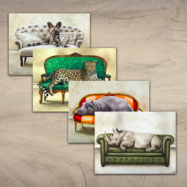 Wildlife Placemats - Leopard, Rhino, Wild Dog & Hippo