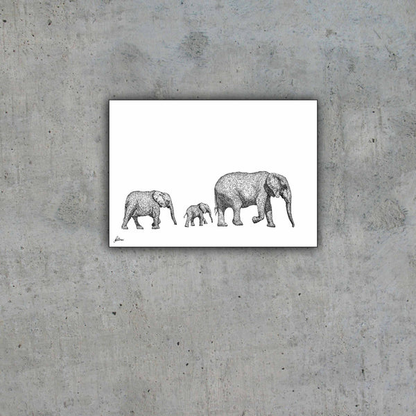 Elephants Walking Signed Print